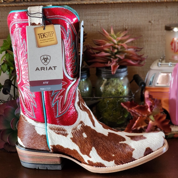 ARIAT Futurity Colt Western Cowboy Boots - Square Toe 7.5B Animal Print Cow Hide - Picture 7 of 14